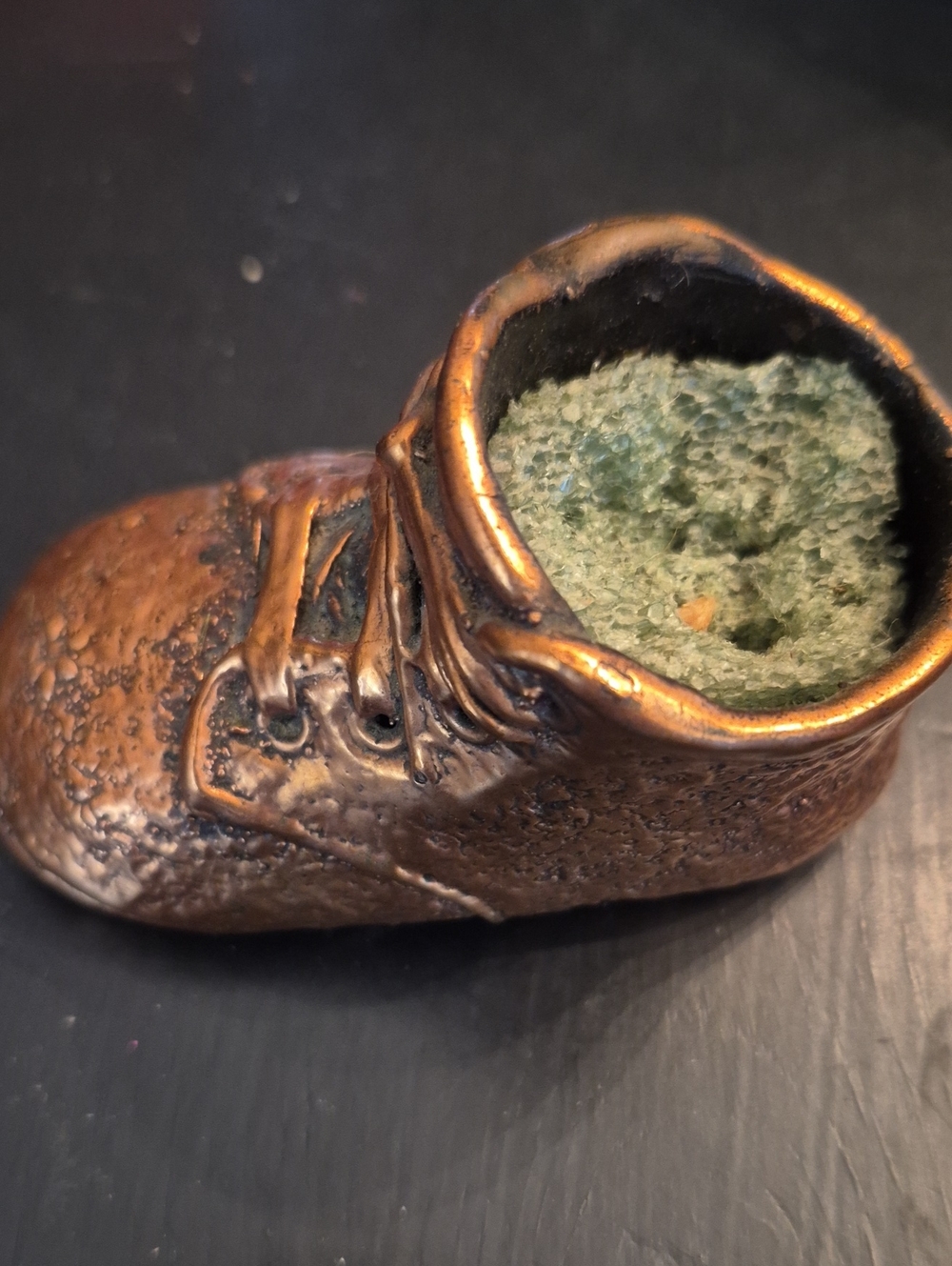 Vintage-Style Decorative Shoe Planter in Bronze Tone - Brown
